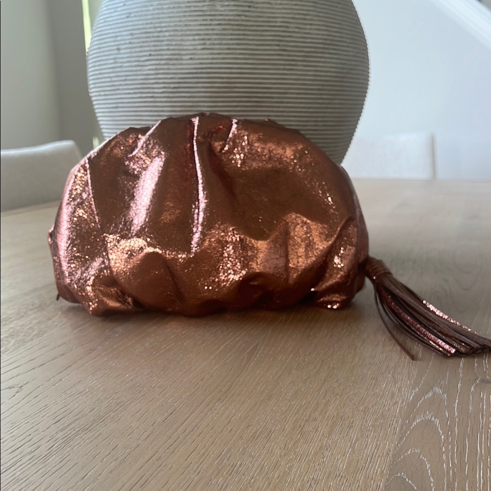 Rebecca Minkoff Ruched Metallic Zip Clutch Bag